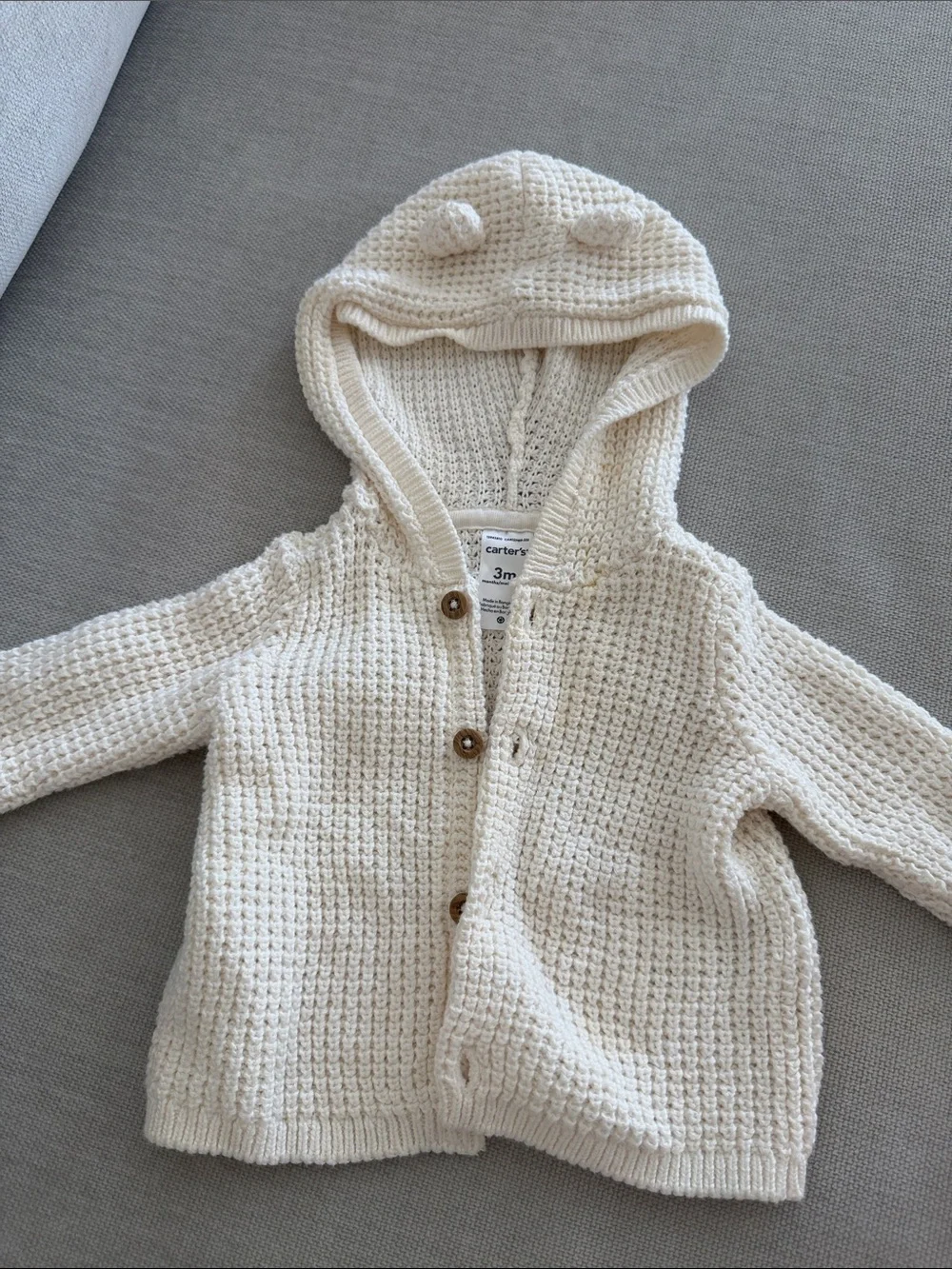Carter's Cream Knit Hooded Baby Sweater with Bear Ear Details